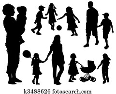 familie, silhouetten familie, silhouetten