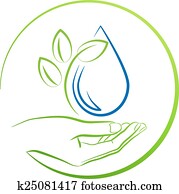 Hand, leaf and water drop, concept vector illustration Hand, leaf and water drop, concept vector illustration