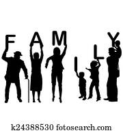 Family concept with children and parents holding letters of the Family concept with children and parents holding letters of the