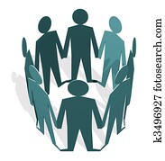 Human figures holding hands in a circle