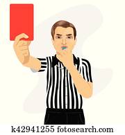 mature referee showing red card warning blowing whistle mature referee showing red card warning blowing whistle