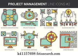Project management line icon set. Project management line icon set.