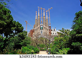 Sagrada Familia view from park. Barcelona, Spain. Sagrada Familia view from park. Barcelona, Spain.