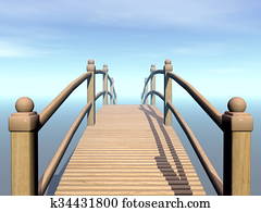 wooden bridge, do, ten, vzdušný priestor, -, 3d, render