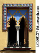 Arabic arched windows and geometric tiles