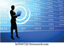 businesswoman holding laptop on stock market background businesswoman holding laptop on stock market background