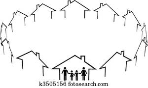 familia, hallazgo, hogar, comunidad, vecinos, casas