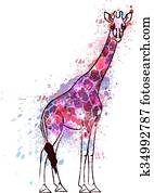 Giraffe covered with colorful grunge splashes Giraffe covered with colorful grunge splashes