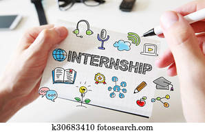 Mans hand drawing Internship concept on notebook
