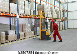 manual, operador forklift, no trabalho, em, armazém