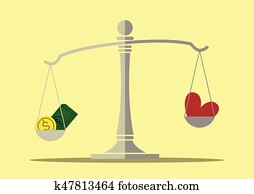money and love on balance scale