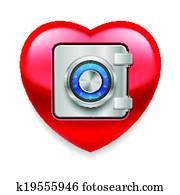Shiny red heart as a safe