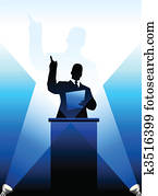 Business/political speaker silhouette behind a podium Business/political speaker silhouette behind a podium