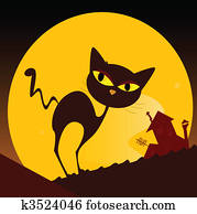 Black cat silhouette and city sunset Black cat silhouette and city sunset