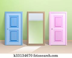 dos, puertas, y, un, espejo