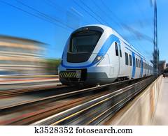 High-speed train with motion blur