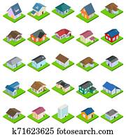 House icons set, isometric style House icons set, isometric style