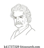 marca, Twain., esboço, illustration.