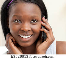 Portrait of a jolly woman on phone