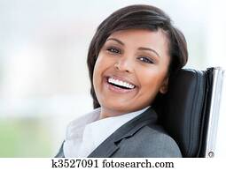 porträt, von, a, schön, unternehmerin, arbeit