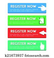 'Register now' flat buttons set 'Register now' flat buttons set