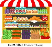 Supermarket. Food on shelves