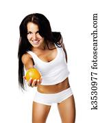 bastante, mujer, con, naranja