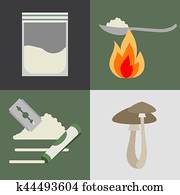 Drugs and mushrooms icons set Drugs and mushrooms icons set