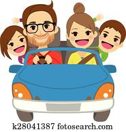 Happy Family Traveling Car