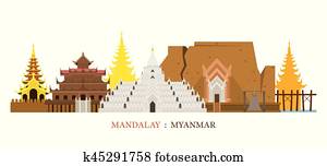 Mandalay, Myanmar Architecture Landmarks Skyline Mandalay, Myanmar Architecture Landmarks Skyline