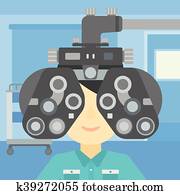 Patient during eye examination vector illustration Patient during eye examination vector illustration