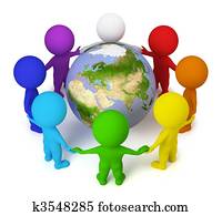 3d, piccolo, persone, -, pace, su, terra