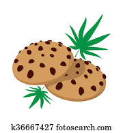 Chocolate chip cookies with marijuana lea icon Chocolate chip cookies with marijuana lea icon