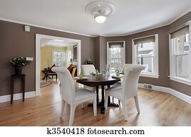 Dining room with wall of windows Dining room with wall of windows