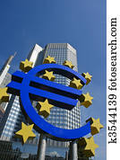 Euro symbol with European central bank, Frankfurt am Main