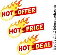Hot offer, price and deal flame sticker badges Hot offer, price and deal flame sticker badges