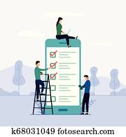 Online survey report, checklist, questionnaire, business concept vector illustration Online survey report, checklist, questionnaire, business concept vector illustration