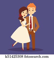 par wedding, vector, hermoso, modelo, mujer, en, vestido blanco, y, hombre, en, traje, novia, ilustración