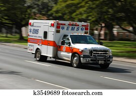 um, acelerando, emergência, médico, serviços, ambulância, com, borrão moção