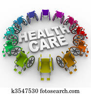 Wheelchairs in Ring Around Health Care Words Wheelchairs in Ring Around Health Care Words