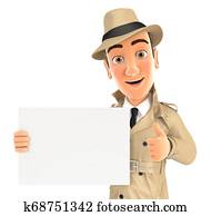 3d detective holding placard with thumb up 3d detective holding placard with thumb up