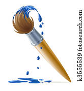 brush for painting with dripping blue paint brush for painting with dripping blue paint
