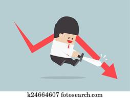Businessman cut the falling graph, Stock market, Financial concept