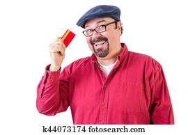 Middle-aged bearded man with his credit card