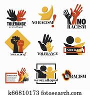 No racism and tolerance isolated icons holding hands campaign