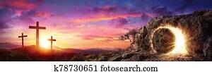 Resurrection Light In Tomb Empty With Crucifixion At Sunrise Resurrection Light In Tomb Empty With Crucifixion At Sunrise