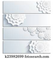 Set of trendy banner with 3d chrysanthemum