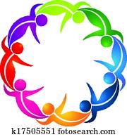 teamwork, kleurrijke, vellen, logo