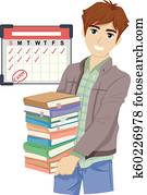 בחור של נער, הזמן, סקור, רשום, לוח שנה