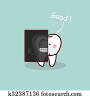 ציור היתולי, שן, עם, *x* קרן